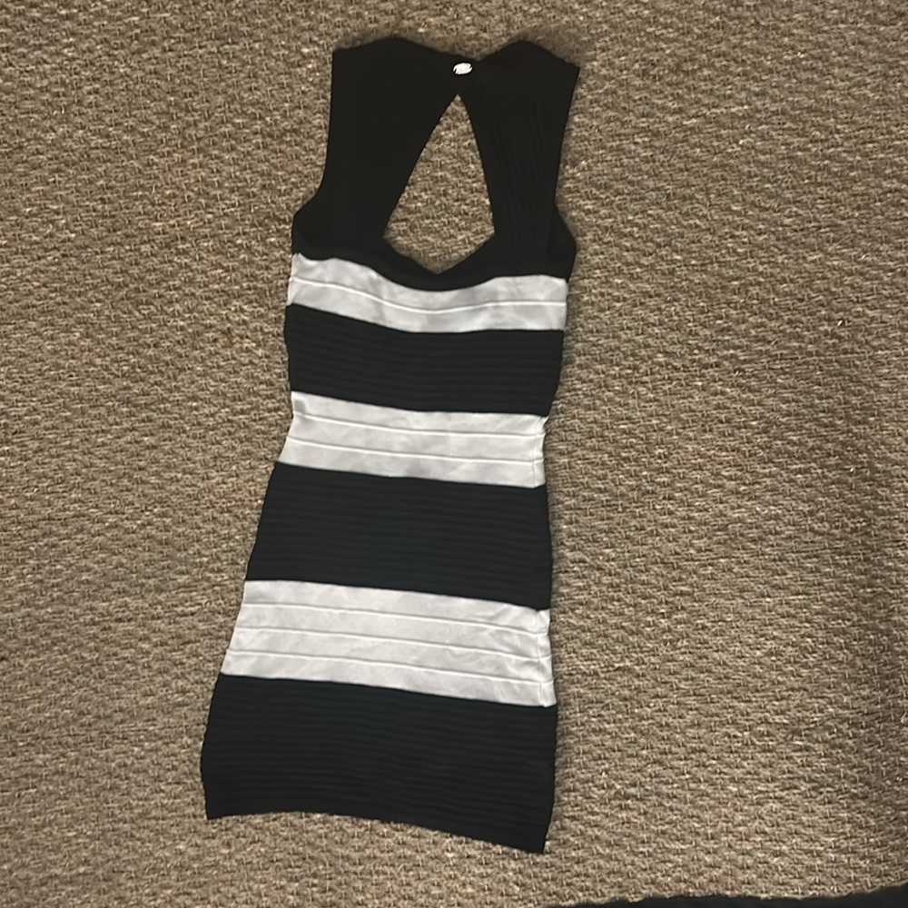 GUESS Elegant Black and White Striped Dress SIZE S
